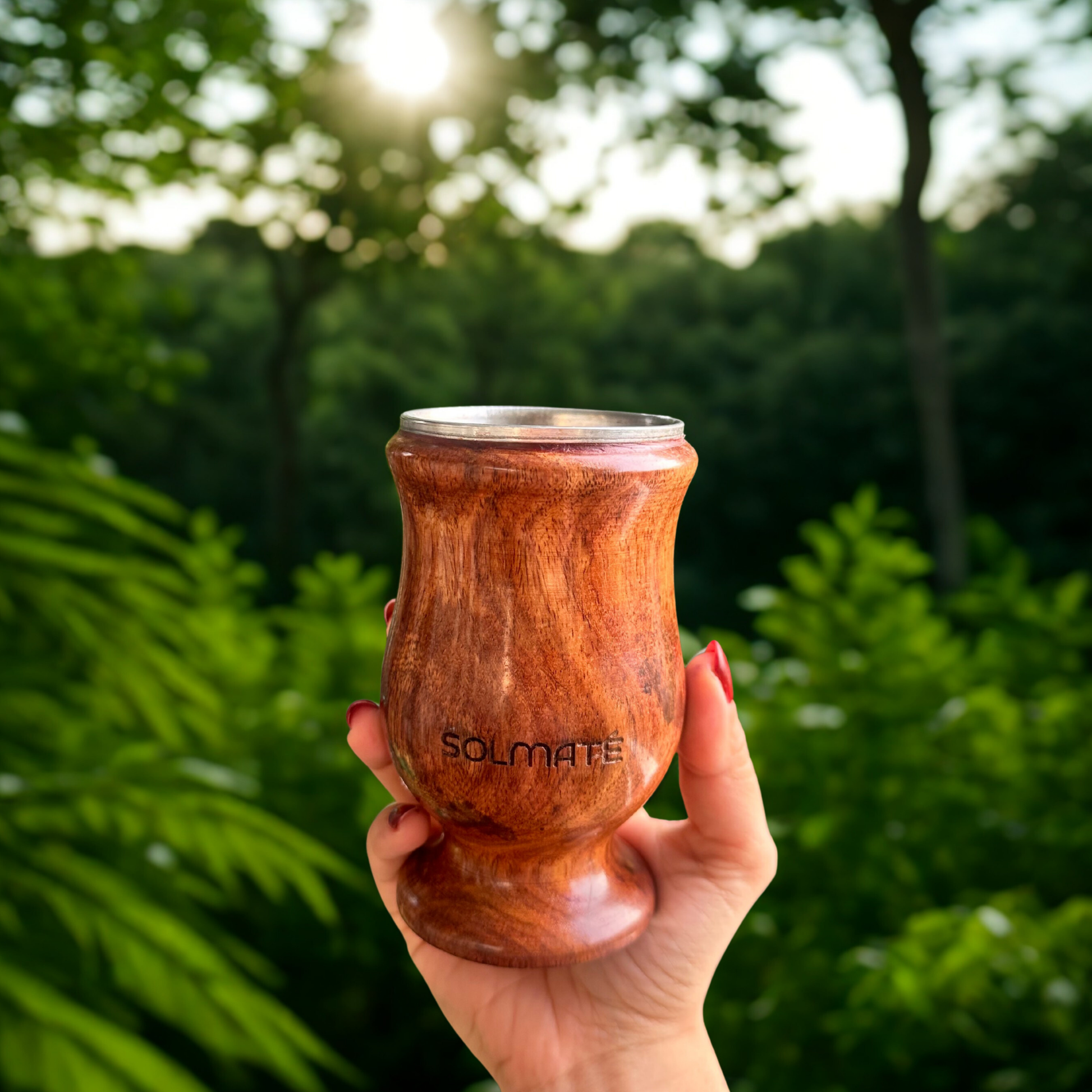 Wooden calabash with stainless steel interior, easy to clean mate gourd, 150 ml capacity, collectible, smooth to touch with beeswax non toxic food safe polish on the outside. Made of solid wood, can be displayed as a collectible, Yerba Mate Gourd calabash perfect for a premium yerba mate experience or as a gift.